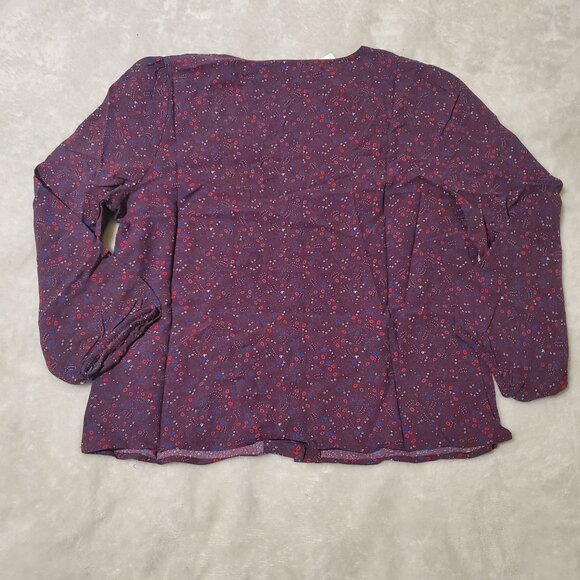 Marine Layer stacy button down cabernet ditsy floral sz medium 3/4 sleeve Vneck - Picture 4 of 13